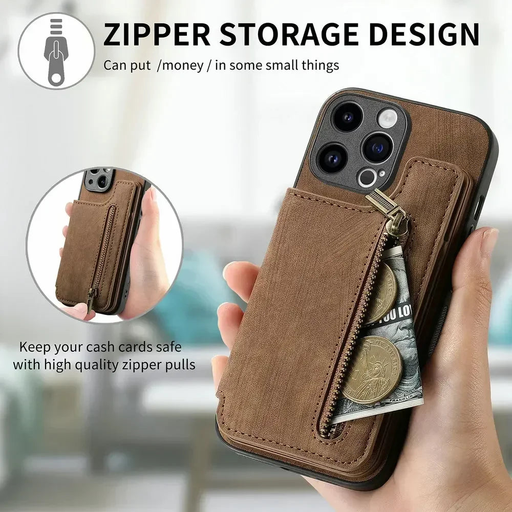 For Oneplus13 One Plus 15 12 13R Zipper Leather Case Magnet Wallet Card Back Etui Oneplus 15 Case Phone 1+ 13 One Plus 15R Funda