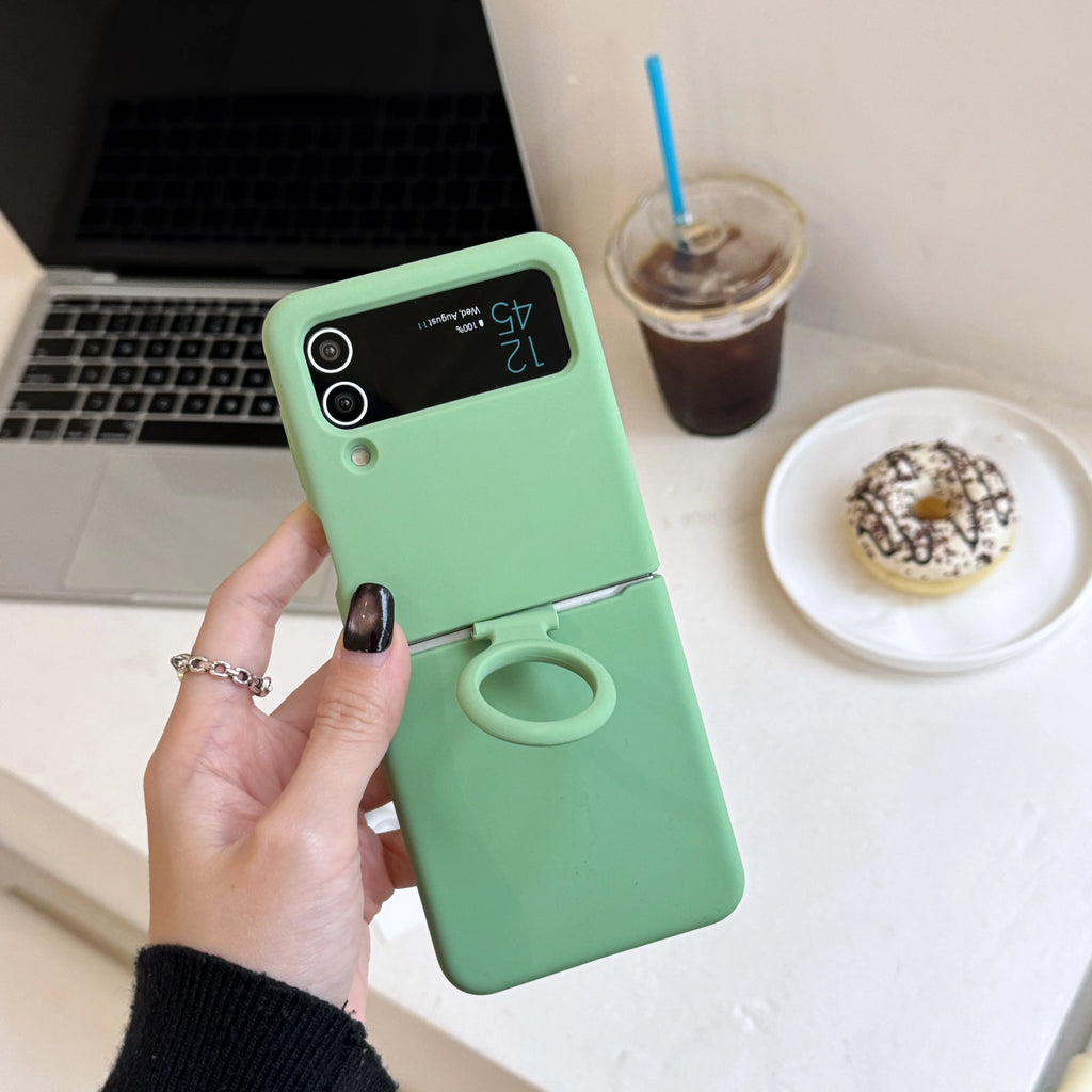 Colorful Liquid Silicone With Handheld Ring Case For Samsung Galaxy Z Flip 4 3 ZFlip4 ZFlip3 Matte Skin Feel Shockproof Cover