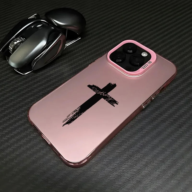 Fashion Black Cross Phone Case for IPhone 16e 16 15 14 13 12 11 Mini Pro Max X XR XSMAX 8 7 Plus Anti Fall Matte Back Cover