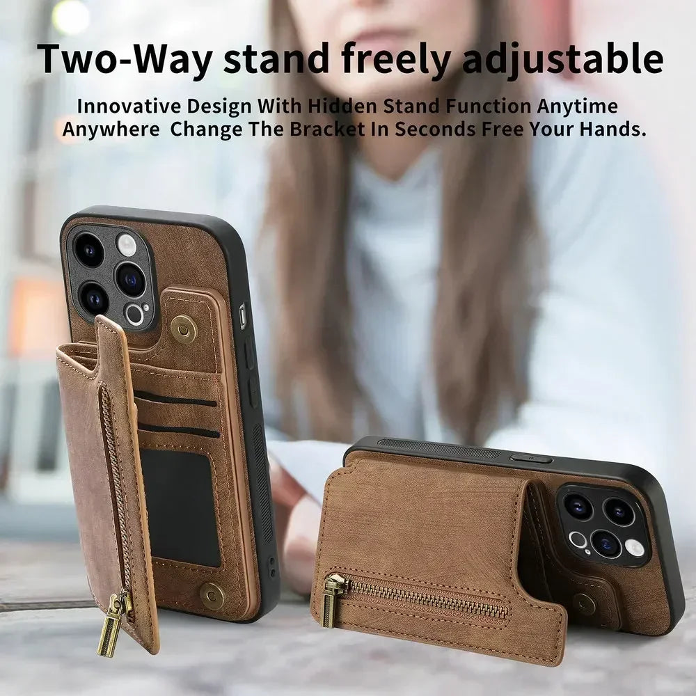 For Oneplus13 One Plus 15 12 13R Zipper Leather Case Magnet Wallet Card Back Etui Oneplus 15 Case Phone 1+ 13 One Plus 15R Funda