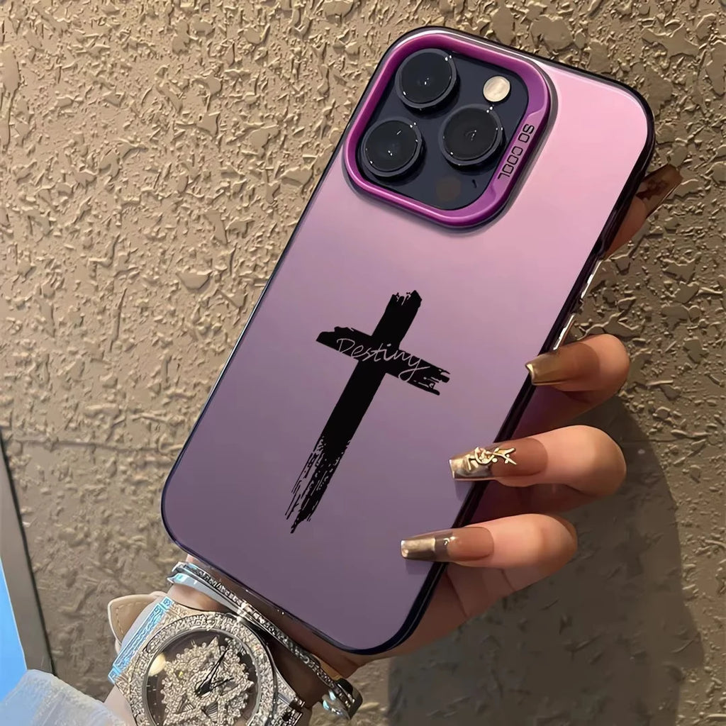 Fashion Black Cross Phone Case for IPhone 16e 16 15 14 13 12 11 Mini Pro Max X XR XSMAX 8 7 Plus Anti Fall Matte Back Cover