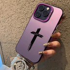 Fashion Black Cross Phone Case for IPhone 16e 16 15 14 13 12 11 Mini Pro Max X XR XSMAX 8 7 Plus Anti Fall Matte Back Cover