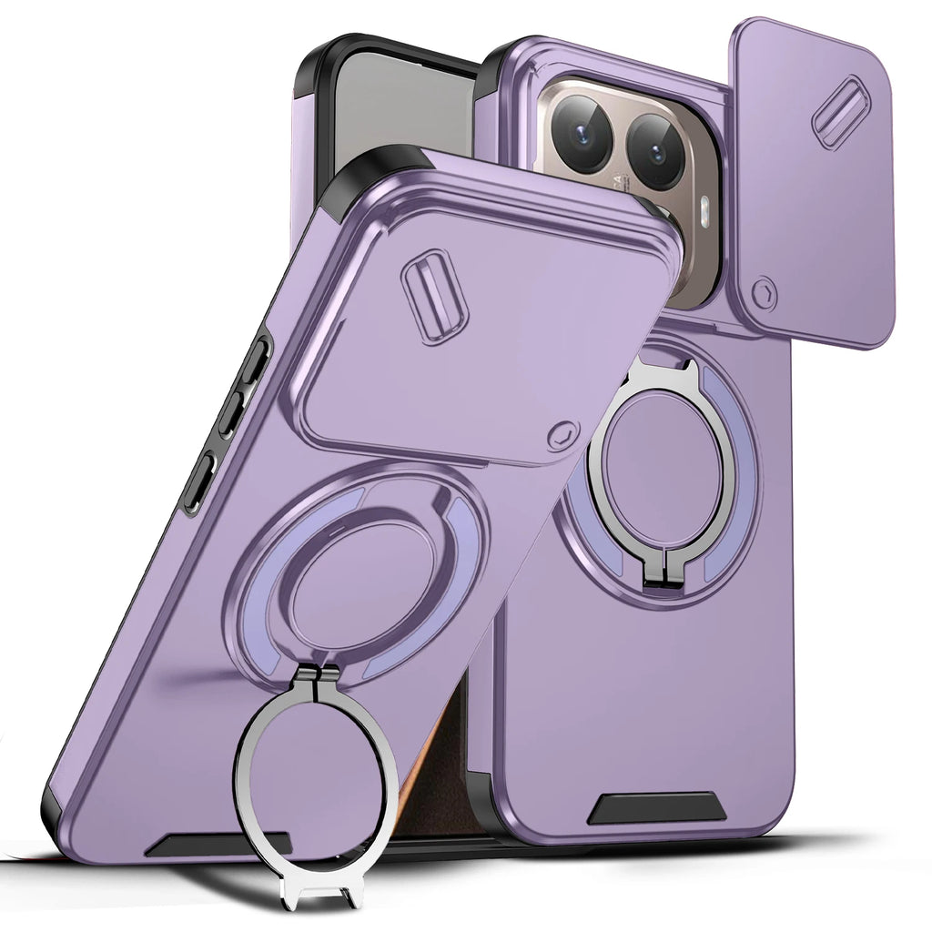 Magnetic Ring Stand Phone Case for Xiaomi 17 Pro Max 15T Pro Poco F8 Ultra Slide Camera Lens Protection Hard Plastic Back Cover