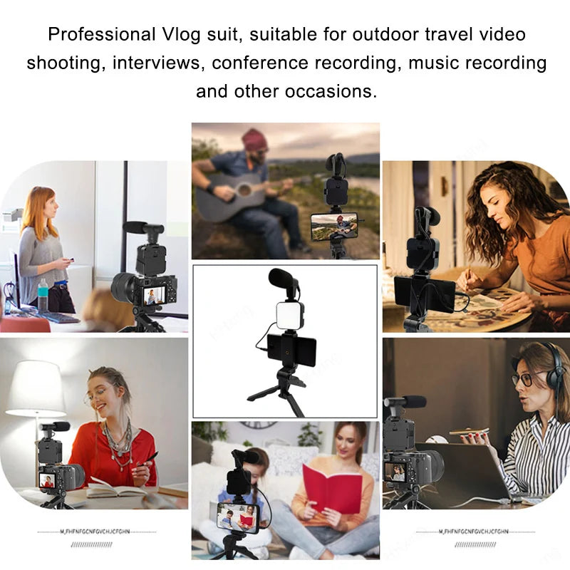 Smartphone Vlogging Kit: Grip Handle, LED Light & Microphone