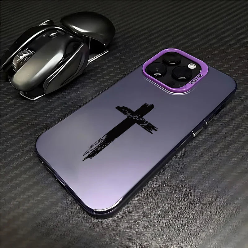 Fashion Black Cross Phone Case for IPhone 16e 16 15 14 13 12 11 Mini Pro Max X XR XSMAX 8 7 Plus Anti Fall Matte Back Cover