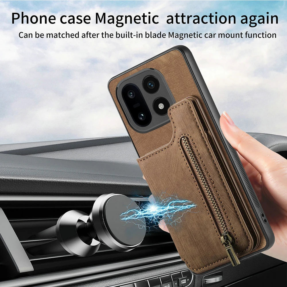 For Oneplus13 One Plus 15 12 13R Zipper Leather Case Magnet Wallet Card Back Etui Oneplus 15 Case Phone 1+ 13 One Plus 15R Funda