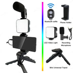 Smartphone Vlogging Kit: Grip Handle, LED Light & Microphone