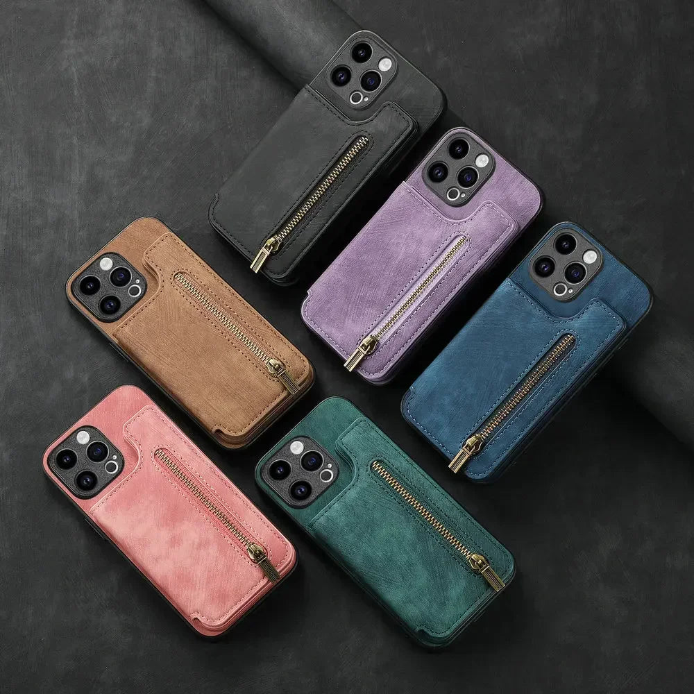 For Oneplus13 One Plus 15 12 13R Zipper Leather Case Magnet Wallet Card Back Etui Oneplus 15 Case Phone 1+ 13 One Plus 15R Funda