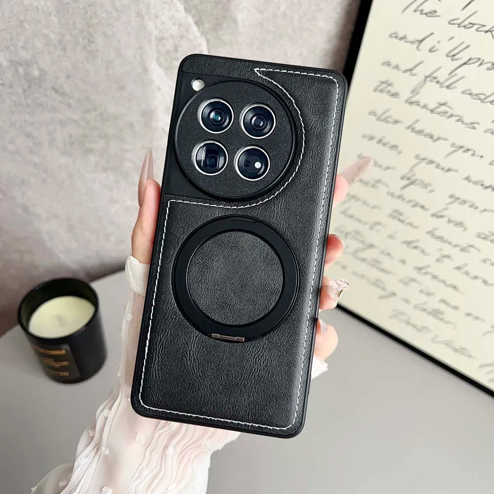Retro Fold Ring Bracket Magnetic Leather case for Oneplus 15 13 13R 13T 12 12R 11 11R ACE 5 3 2 Pro Shockproof for Magsafe Cover