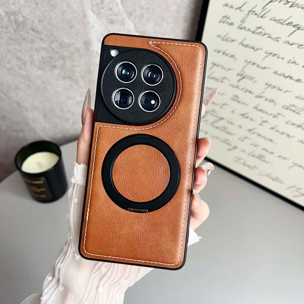 Retro Fold Ring Bracket Magnetic Leather case for Oneplus 15 13 13R 13T 12 12R 11 11R ACE 5 3 2 Pro Shockproof for Magsafe Cover