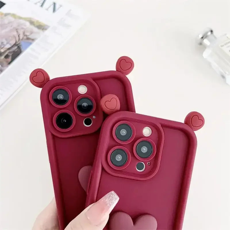 3D Love Heart Ear Case For Xiaomi 14T Pro 14 13T 12 13 11 Lite 5G NE 12T POCO X7 X6 Pro X5 M7 M6 F5 F7 Mi 15 Ultra Silicon Cover