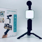 Smartphone Vlogging Kit: Grip Handle, LED Light & Microphone