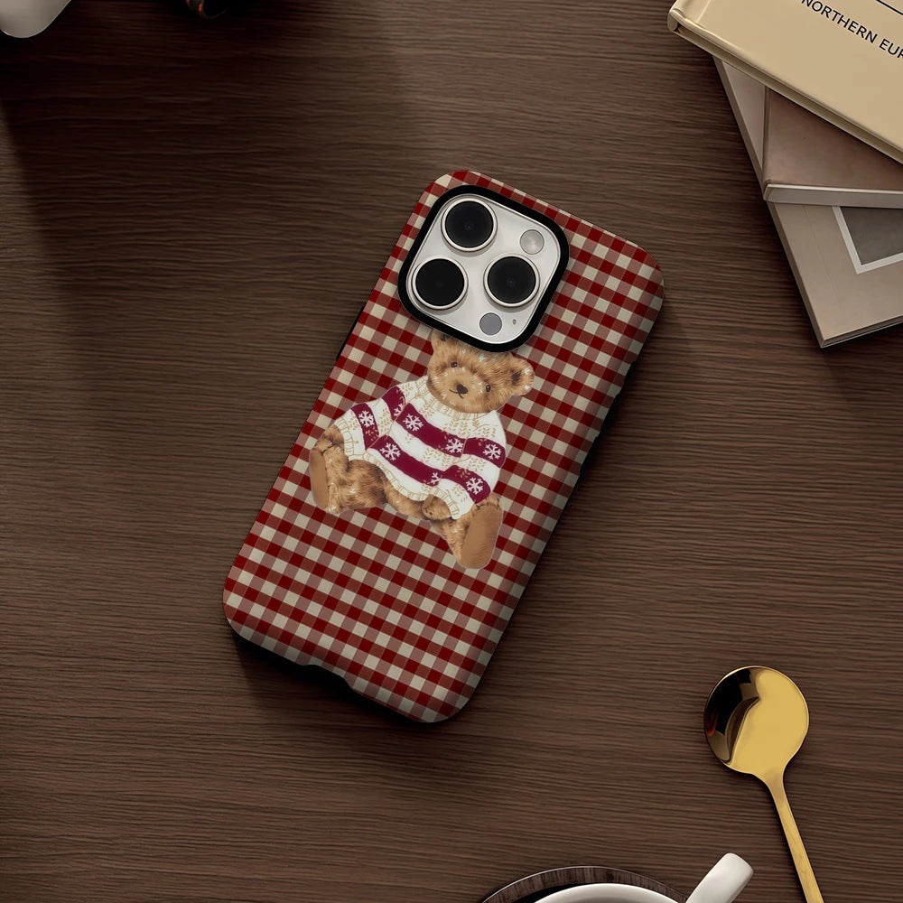 Plaid Teddy Bear Christmas Cheer IPhone 17 Phone Case for 16E 16 15 14 13 12 11 17 Pro Max Plus Double-layer Back Cover