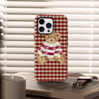 Plaid Teddy Bear Christmas Cheer IPhone 17 Phone Case for 16E 16 15 14 13 12 11 17 Pro Max Plus Double-layer Back Cover