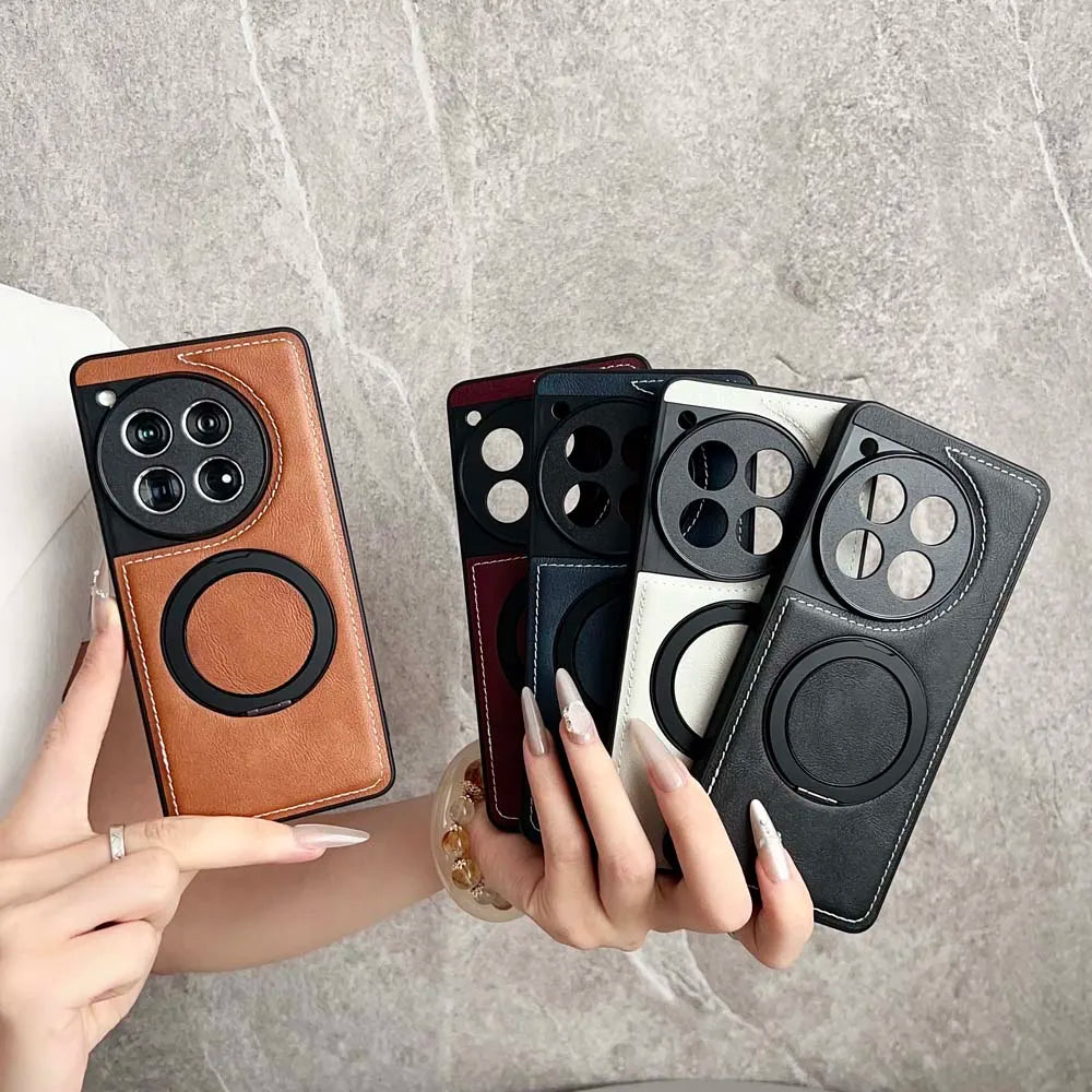 Retro Fold Ring Bracket Magnetic Leather case for Oneplus 15 13 13R 13T 12 12R 11 11R ACE 5 3 2 Pro Shockproof for Magsafe Cover