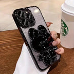 Glitter Gradient Plating Rabbit Mirror With Holder Case For iPhone 16 11 12 13 14 Plus 15 Pro Max Lens Protection Soft TPU Cover