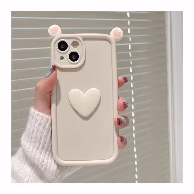 3D Love Heart Ear Case For Xiaomi 14T Pro 14 13T 12 13 11 Lite 5G NE 12T POCO X7 X6 Pro X5 M7 M6 F5 F7 Mi 15 Ultra Silicon Cover