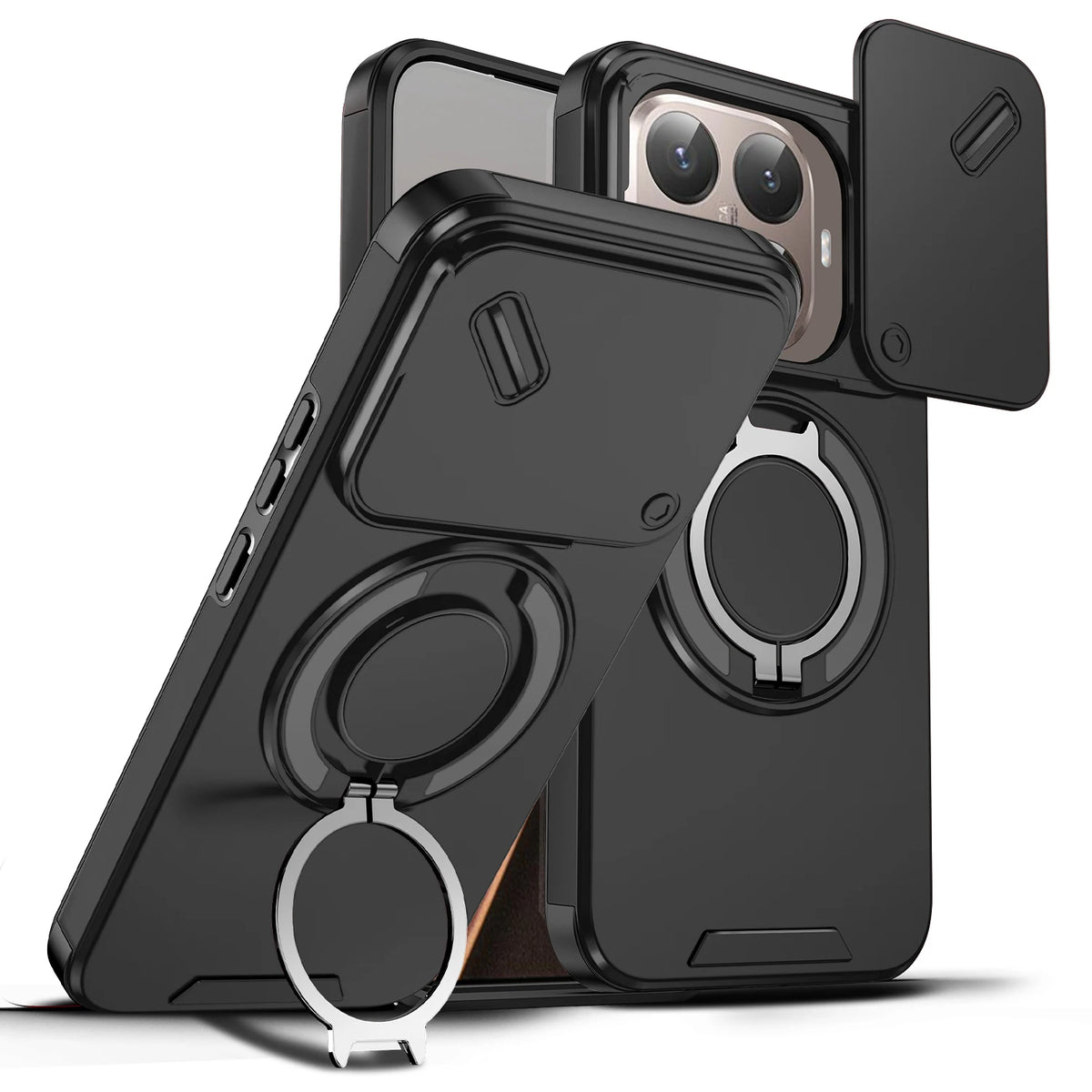 Magnetic Ring Stand Phone Case for Xiaomi 17 Pro Max 15T Pro Poco F8 Ultra Slide Camera Lens Protection Hard Plastic Back Cover