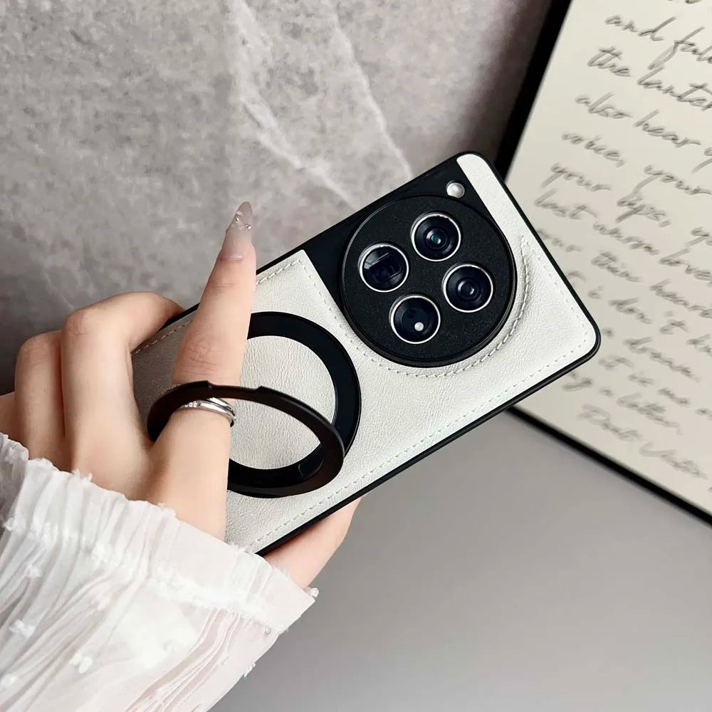Retro Fold Ring Bracket Magnetic Leather case for Oneplus 15 13 13R 13T 12 12R 11 11R ACE 5 3 2 Pro Shockproof for Magsafe Cover