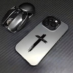 Fashion Black Cross Phone Case for IPhone 16e 16 15 14 13 12 11 Mini Pro Max X XR XSMAX 8 7 Plus Anti Fall Matte Back Cover