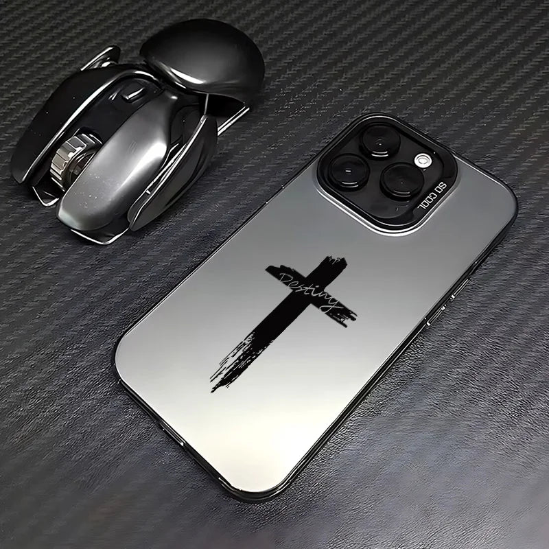 Fashion Black Cross Phone Case for IPhone 16e 16 15 14 13 12 11 Mini Pro Max X XR XSMAX 8 7 Plus Anti Fall Matte Back Cover