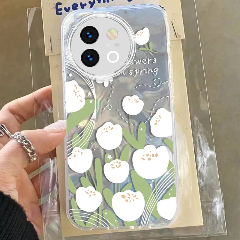 Cat Flower Case For Vivo V29 V40 Lite Y78 Y58 Y38 Y56 5G Fashion Black Colorful Lovely Cute Graphic Print PC Phone Cases Cover