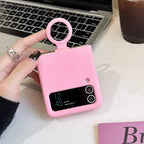 Colorful Liquid Silicone With Handheld Ring Case For Samsung Galaxy Z Flip 4 3 ZFlip4 ZFlip3 Matte Skin Feel Shockproof Cover