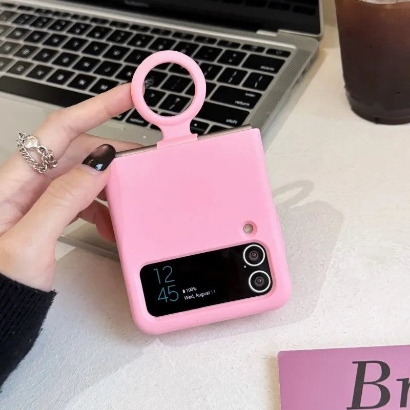 Colorful Liquid Silicone With Handheld Ring Case For Samsung Galaxy Z Flip 4 3 ZFlip4 ZFlip3 Matte Skin Feel Shockproof Cover