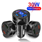 USB Car Charger 30W 4 Ports Type C PD Fast Charging Quick Charge Power Adapter Digital Display for Huawei IPhone Xiaomi in Car
