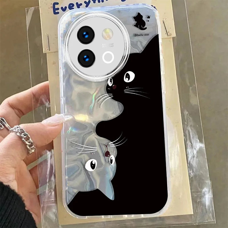 Cat Flower Case For Vivo V29 V40 Lite Y78 Y58 Y38 Y56 5G Fashion Black Colorful Lovely Cute Graphic Print PC Phone Cases Cover