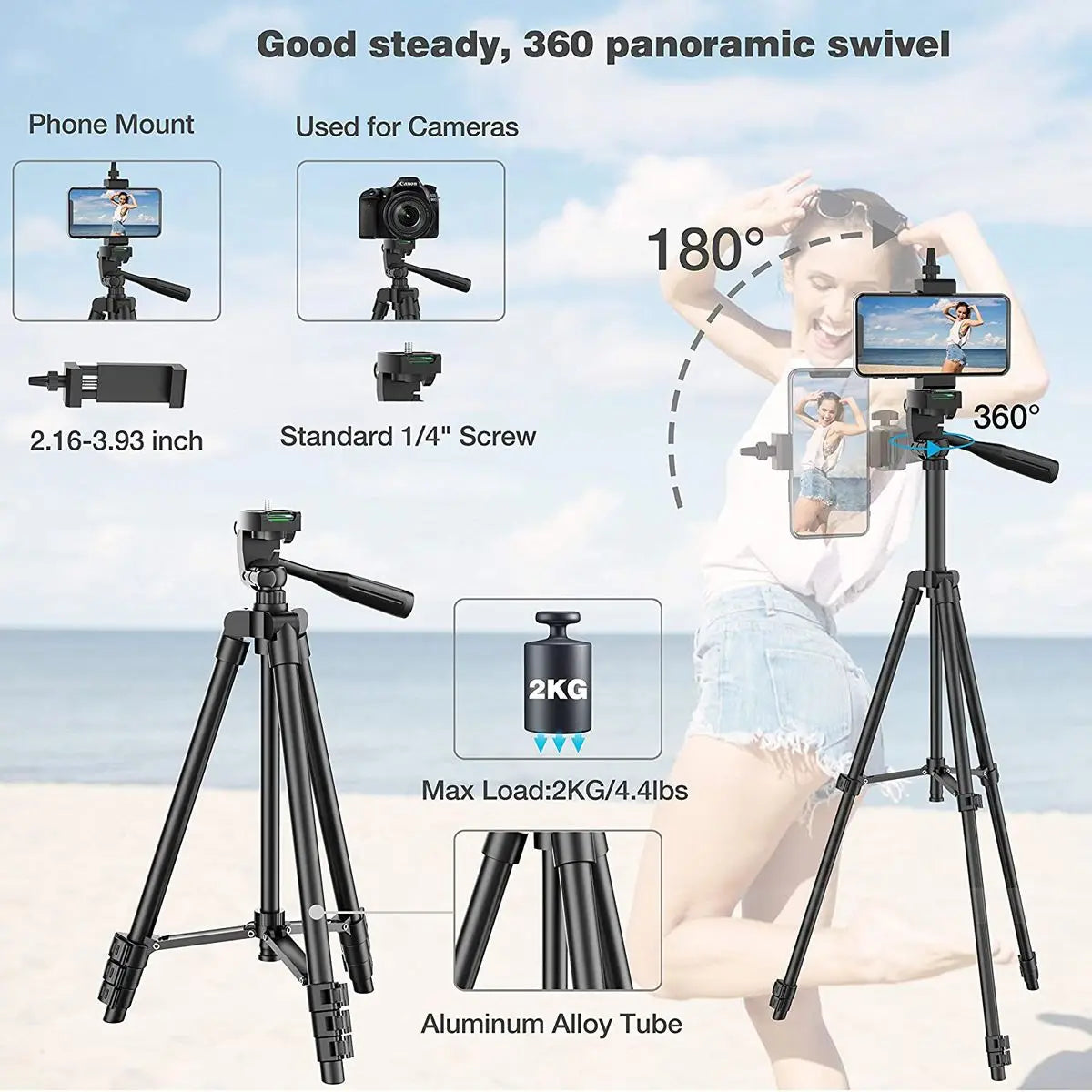 Lightweight Phone Tripod with Bluetooth Remote