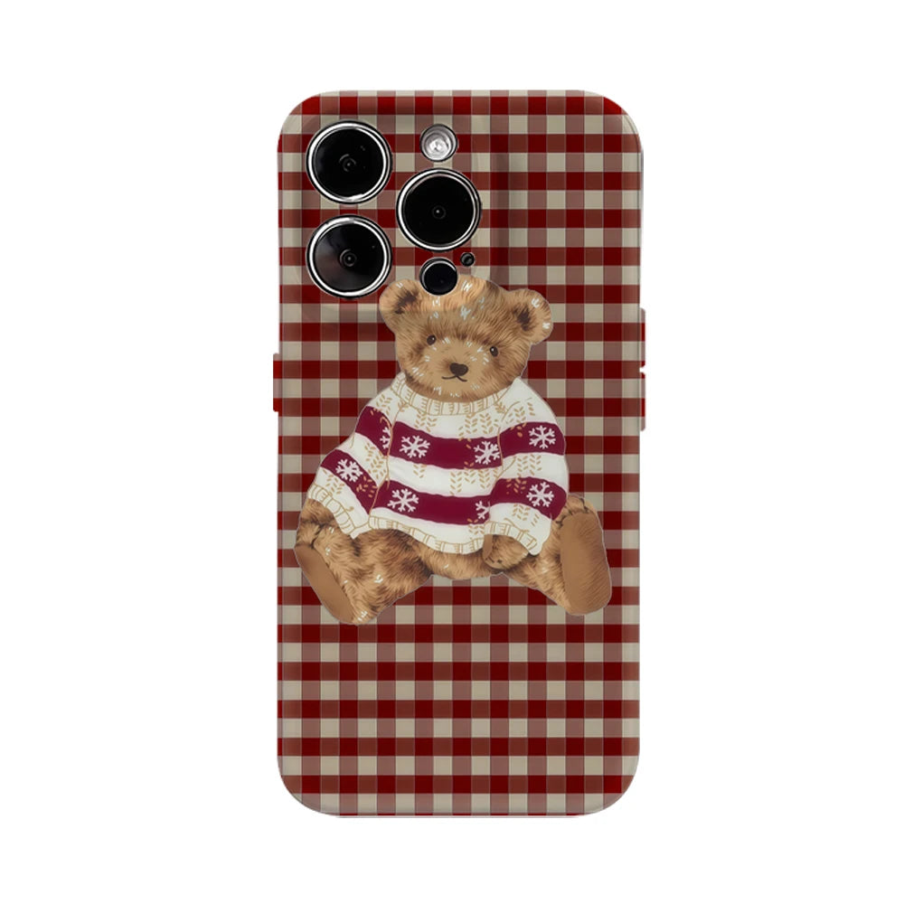 Plaid Teddy Bear Christmas Cheer IPhone 17 Phone Case for 16E 16 15 14 13 12 11 17 Pro Max Plus Double-layer Back Cover