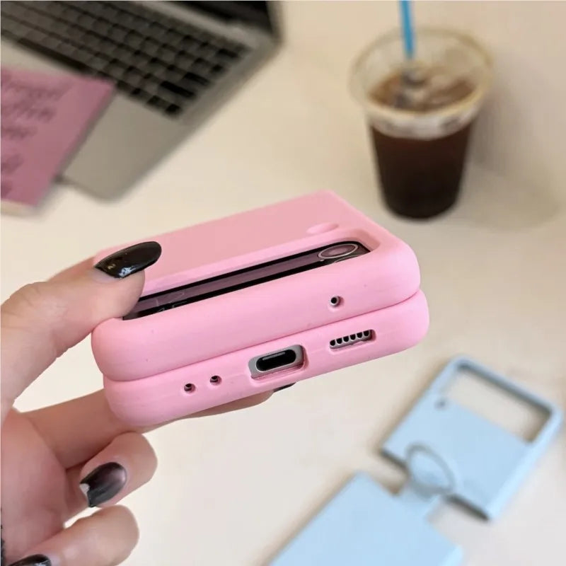 Colorful Liquid Silicone With Handheld Ring Case For Samsung Galaxy Z Flip 4 3 ZFlip4 ZFlip3 Matte Skin Feel Shockproof Cover