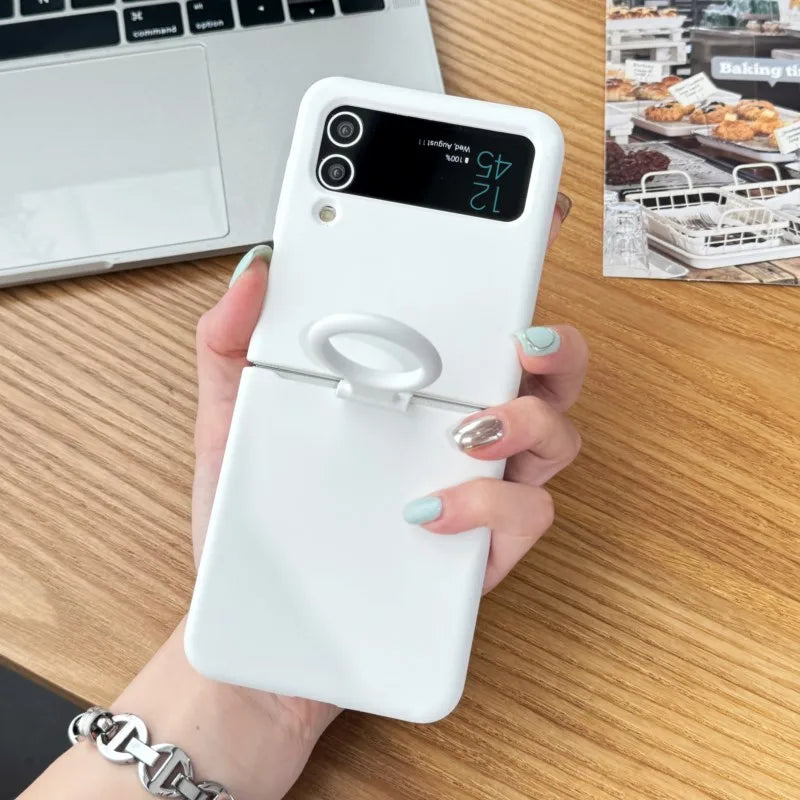 Colorful Liquid Silicone With Handheld Ring Case For Samsung Galaxy Z Flip 4 3 ZFlip4 ZFlip3 Matte Skin Feel Shockproof Cover
