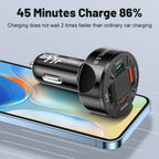 USB Car Charger 30W 4 Ports Type C PD Fast Charging Quick Charge Power Adapter Digital Display for Huawei IPhone Xiaomi in Car
