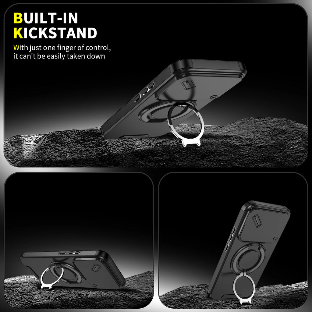 Magnetic Ring Stand Phone Case for Xiaomi 17 Pro Max 15T Pro Poco F8 Ultra Slide Camera Lens Protection Hard Plastic Back Cover