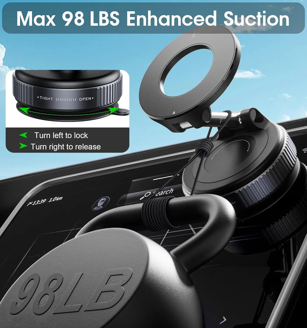 Yanace 15W MagSafe Car Charger Fast Wireless Charging 360° Rotation & Strong Suction Mount  iPhone Sleek Safe Driving Essential