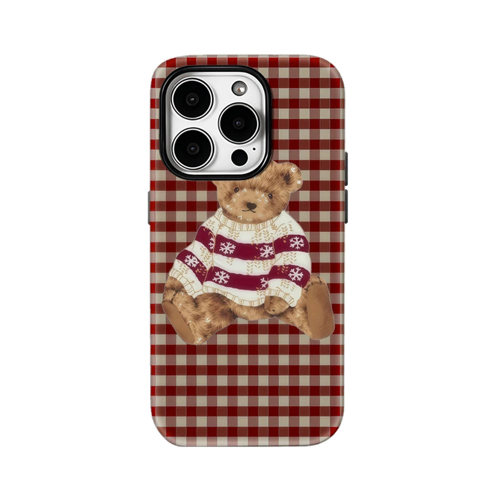 Plaid Teddy Bear Christmas Cheer IPhone 17 Phone Case for 16E 16 15 14 13 12 11 17 Pro Max Plus Double-layer Back Cover