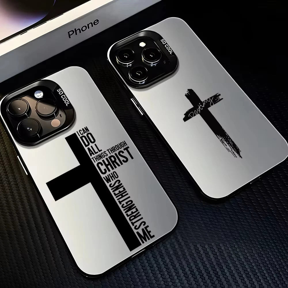Fashion Black Cross Phone Case for IPhone 16e 16 15 14 13 12 11 Mini Pro Max X XR XSMAX 8 7 Plus Anti Fall Matte Back Cover
