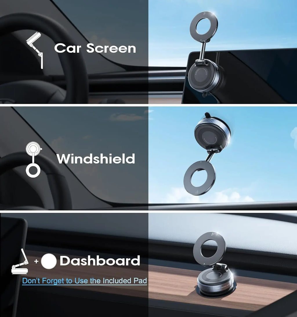 Yanace 15W MagSafe Car Charger Fast Wireless Charging 360° Rotation & Strong Suction Mount  iPhone Sleek Safe Driving Essential