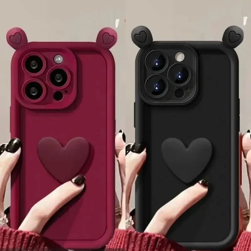 3D Love Heart Ear Case For Xiaomi 14T Pro 14 13T 12 13 11 Lite 5G NE 12T POCO X7 X6 Pro X5 M7 M6 F5 F7 Mi 15 Ultra Silicon Cover