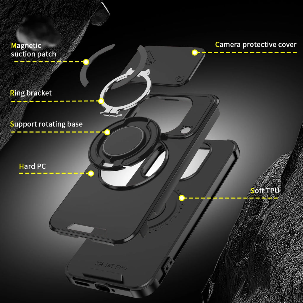 Magnetic Ring Stand Phone Case for Xiaomi 17 Pro Max 15T Pro Poco F8 Ultra Slide Camera Lens Protection Hard Plastic Back Cover