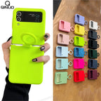 Colorful Liquid Silicone With Handheld Ring Case For Samsung Galaxy Z Flip 4 3 ZFlip4 ZFlip3 Matte Skin Feel Shockproof Cover