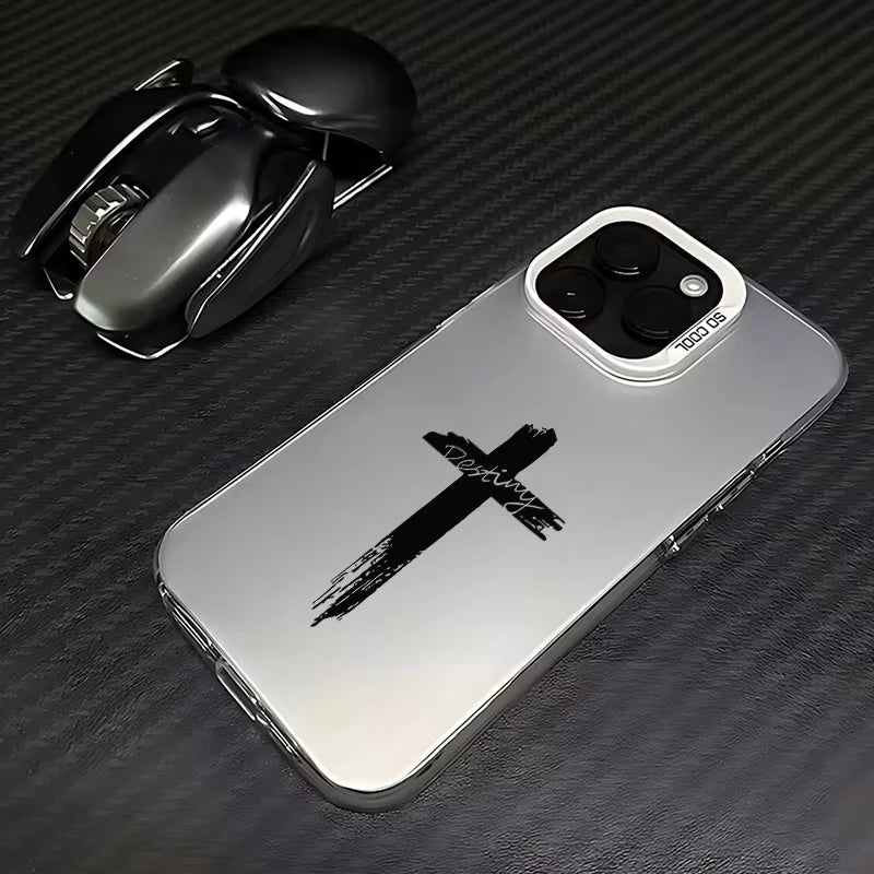 Fashion Black Cross Phone Case for IPhone 16e 16 15 14 13 12 11 Mini Pro Max X XR XSMAX 8 7 Plus Anti Fall Matte Back Cover