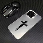 Fashion Black Cross Phone Case for IPhone 16e 16 15 14 13 12 11 Mini Pro Max X XR XSMAX 8 7 Plus Anti Fall Matte Back Cover