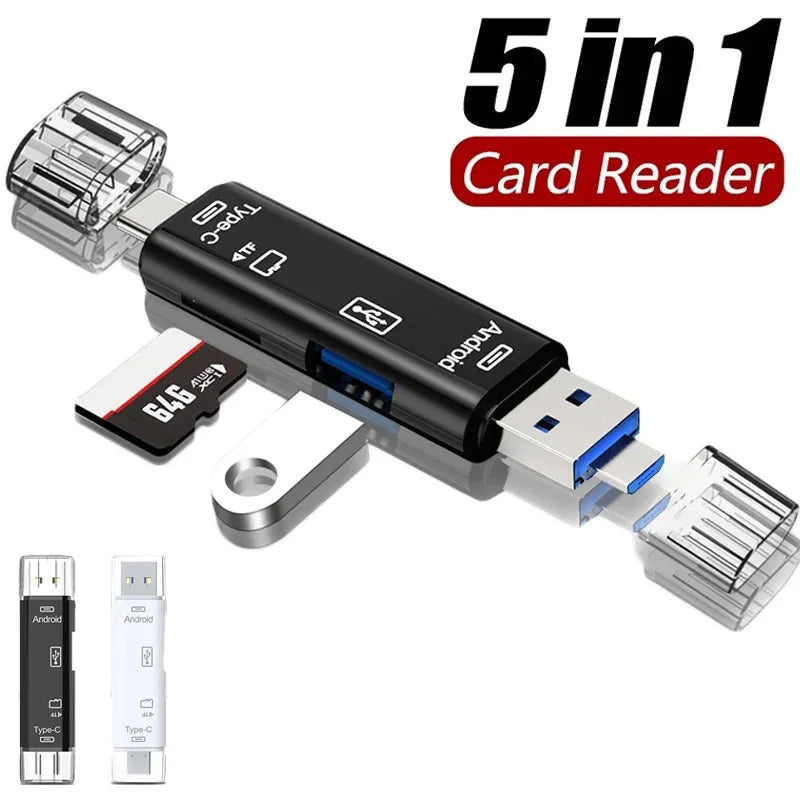 5-in-1 Memory Card Reader (USB-A, Type-C, Micro USB, SD & microSD)