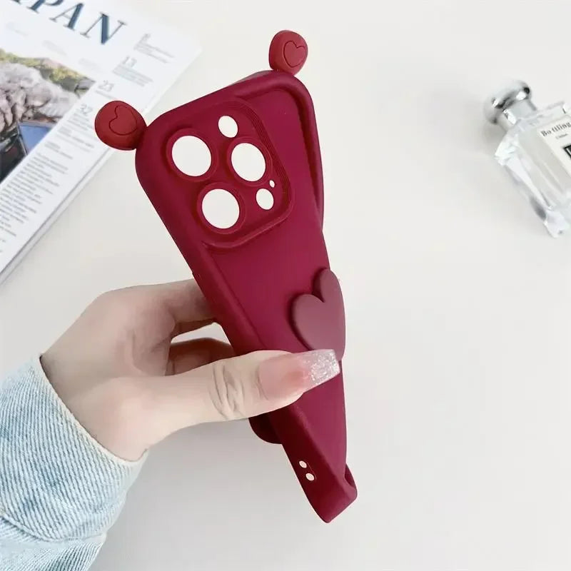 3D Love Heart Ear Case For Xiaomi 14T Pro 14 13T 12 13 11 Lite 5G NE 12T POCO X7 X6 Pro X5 M7 M6 F5 F7 Mi 15 Ultra Silicon Cover