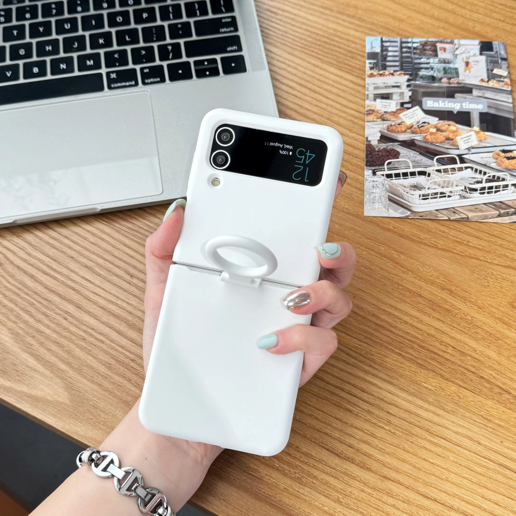 Colorful Liquid Silicone With Handheld Ring Case For Samsung Galaxy Z Flip 4 3 ZFlip4 ZFlip3 Matte Skin Feel Shockproof Cover
