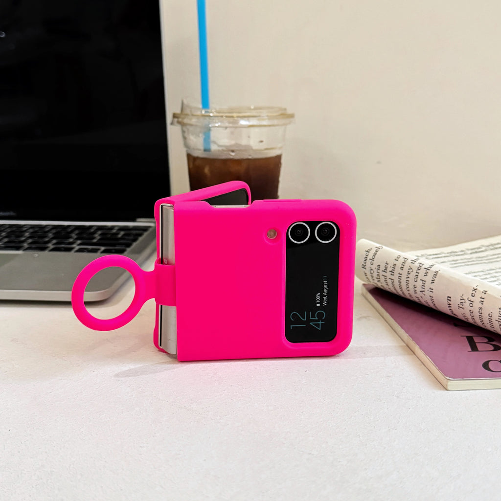 Colorful Liquid Silicone With Handheld Ring Case For Samsung Galaxy Z Flip 4 3 ZFlip4 ZFlip3 Matte Skin Feel Shockproof Cover