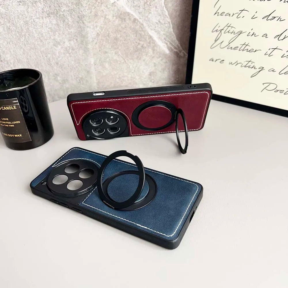 Retro Fold Ring Bracket Magnetic Leather case for Oneplus 15 13 13R 13T 12 12R 11 11R ACE 5 3 2 Pro Shockproof for Magsafe Cover